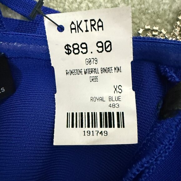 AKIRA Rhinestone Blue Waterfall Bandage Mini Dress New with Tags XS - Picture 10 of 10